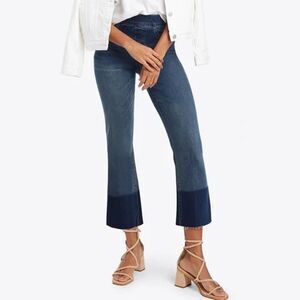 Spanx Flare Leg Cropped Jeans Dark Wash High Rise Raw Colorblock Hem Size L